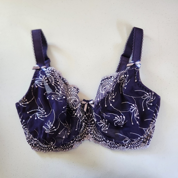 Fit Fully Yours Nicole Bra Lace Purple Unpadded Underwire Embroidered Size 30H - Picture 3 of 9
